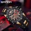 Sanda Men's Fashion Quartz Watch with Three Dials, Six Hands, Silicone Strap, and Calendar Feature