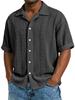 Mens Jacquard Short Sleeve Casual Loose Lapel Solid Vacation Beach Shirt