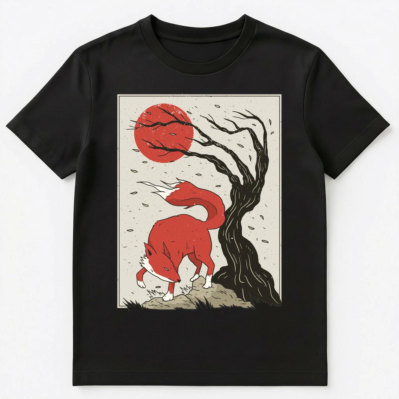 

Japanese Style Painting Of The Fox Tree And Sun Unisex T-Shirt S
