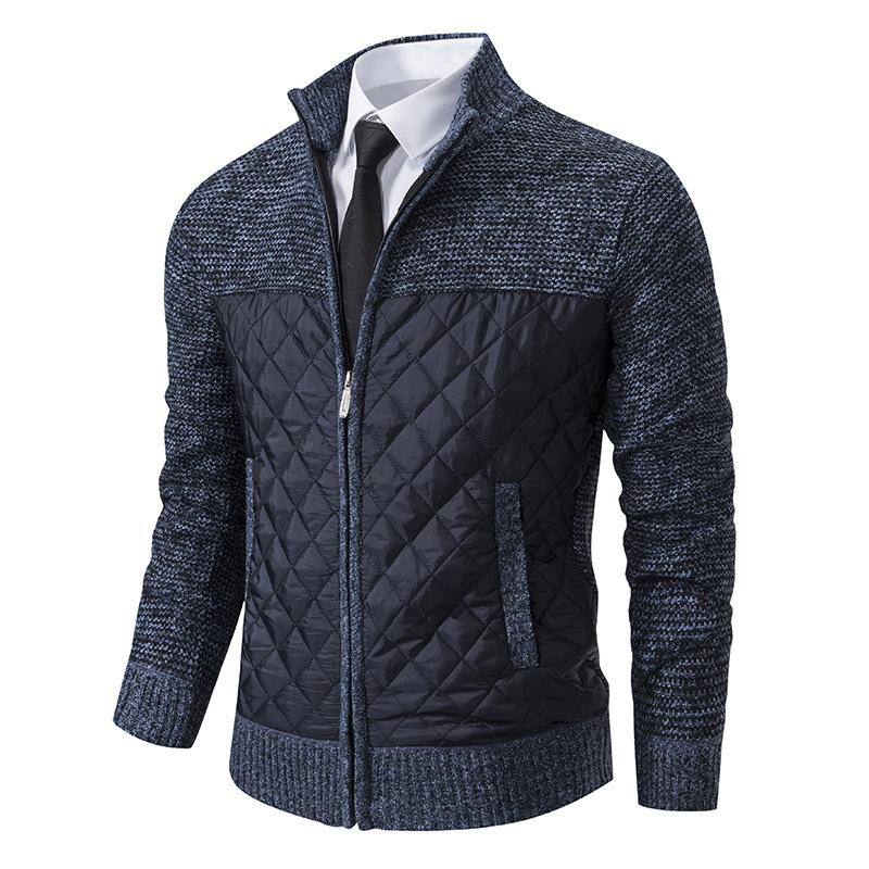 Men's Padded Thickened Fall and Winter Knitwear Splicing Sweater Coat Men's Jacket Cardigan