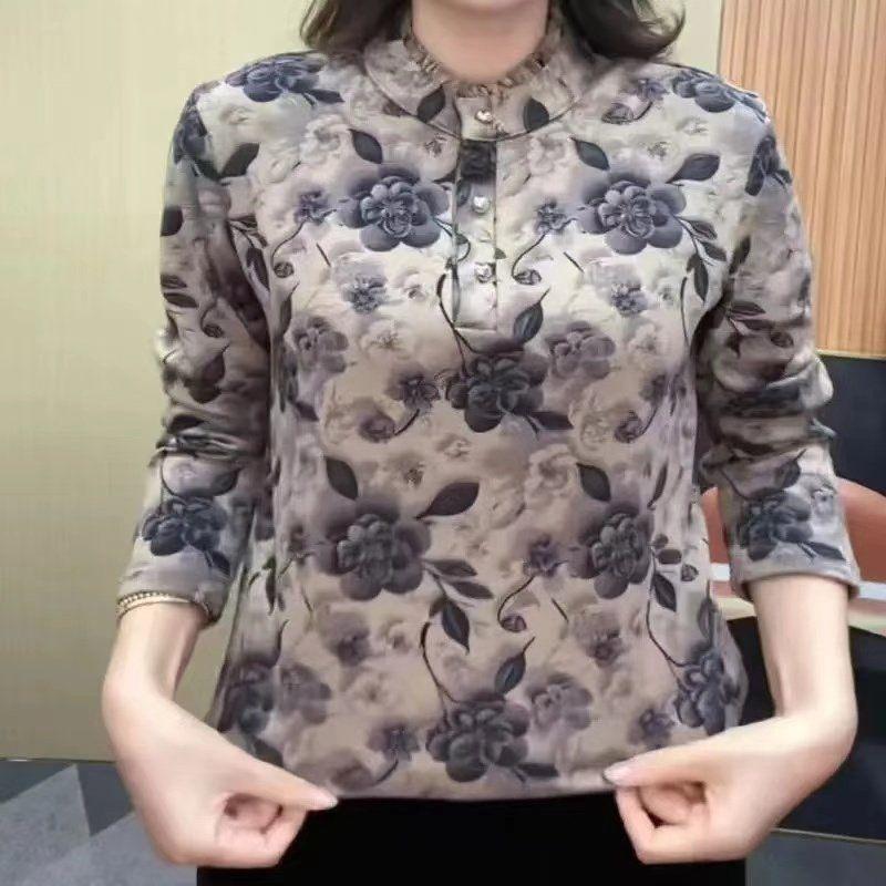 Herbstoberteile, Pilzkragen-T-Shirt, Langärmeliges bedrucktes Unterhemd