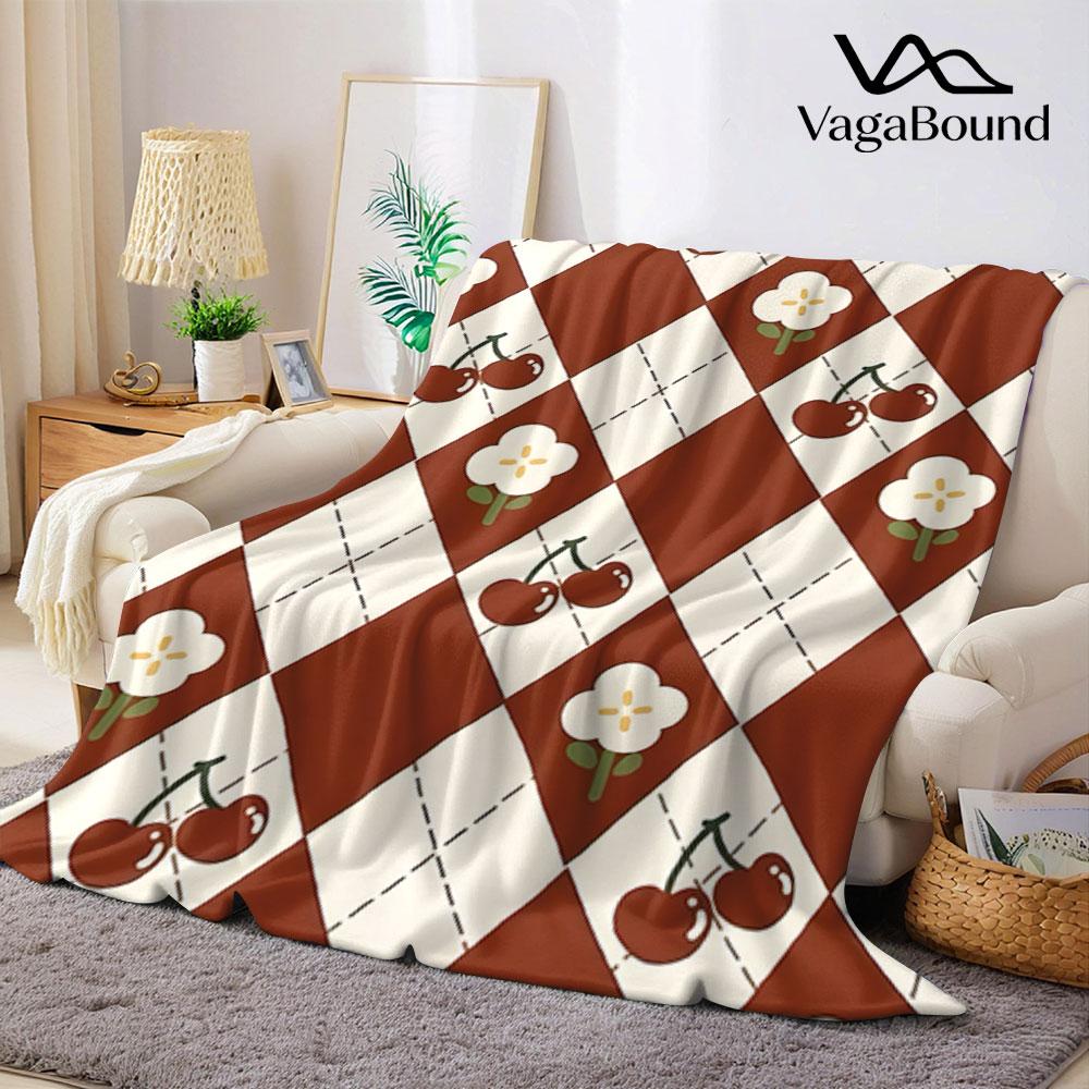 Cherry Gingham Flannel Blanket Perfect for Sofa Office Bed Travel Sleep Read Relax Camping Four Season Use