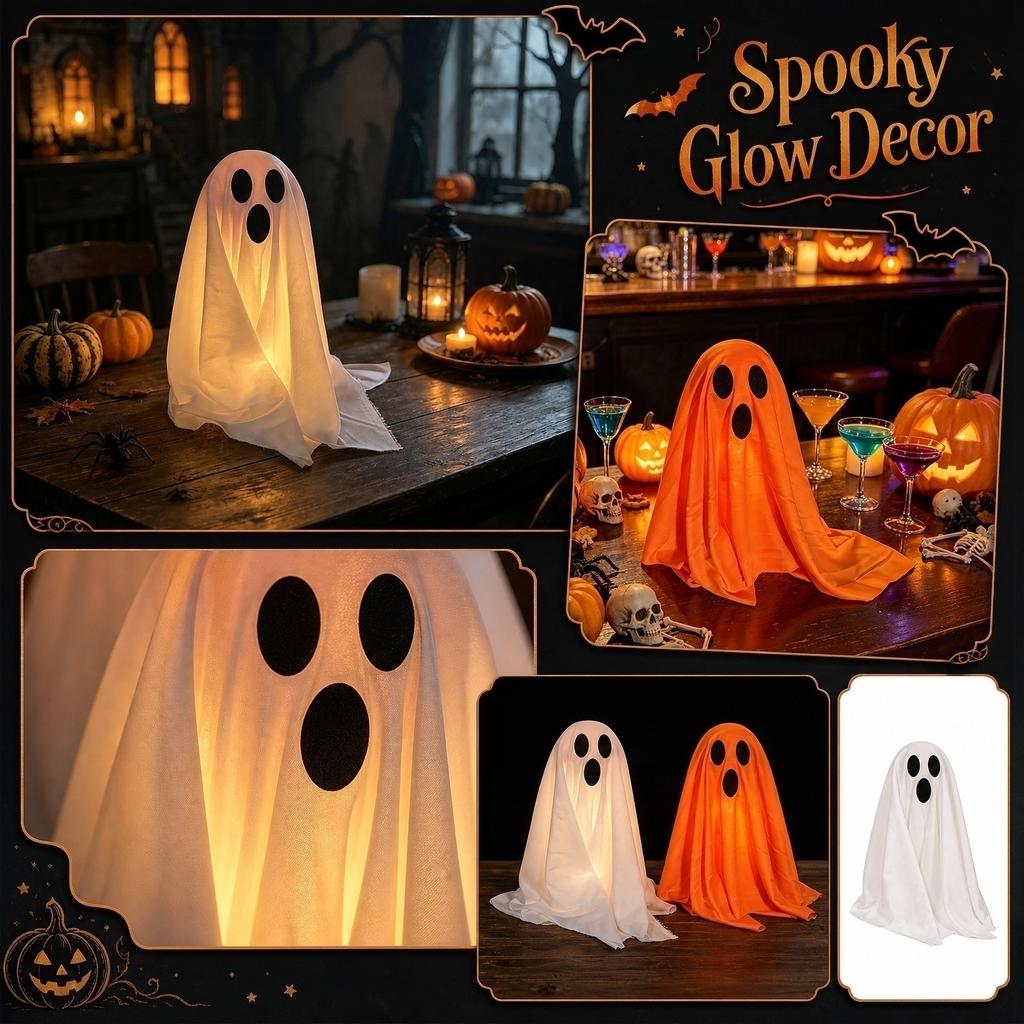 Light Up Ghost Decoration for Indoor Outdoor Use Halloween Themed Fabric Ghost Figure with LED Illumination for Party Home Yard Display