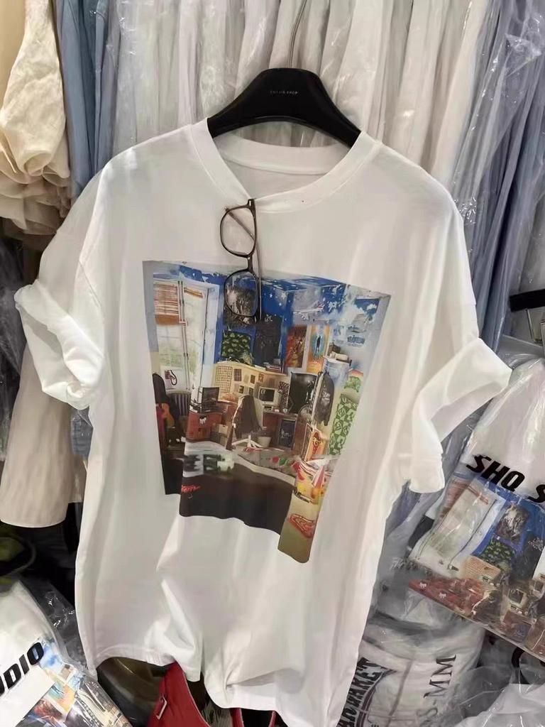 Korean Retro Plus Size Cotton Graphic Tee for Women - Loose Fit, Short Sleeve, Summer Style