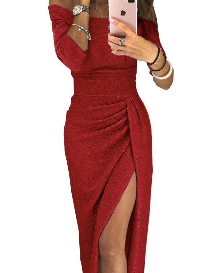 Funkelndes One-Shoulder Bodycon Abendkleid mit hohem Schlitz für Damen
