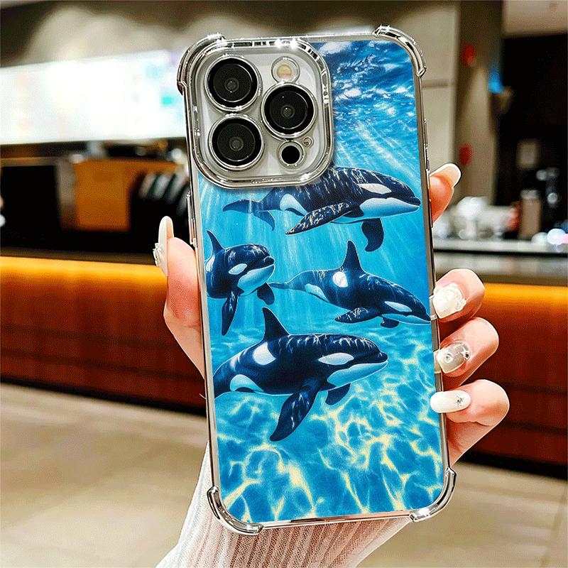 Orca Ocean Pattern Soft Phone Case For iPhone 15 16 17 Air 14 Pro Max 16E Plus 13 12 Mini Plating Anti-Fall Fundas