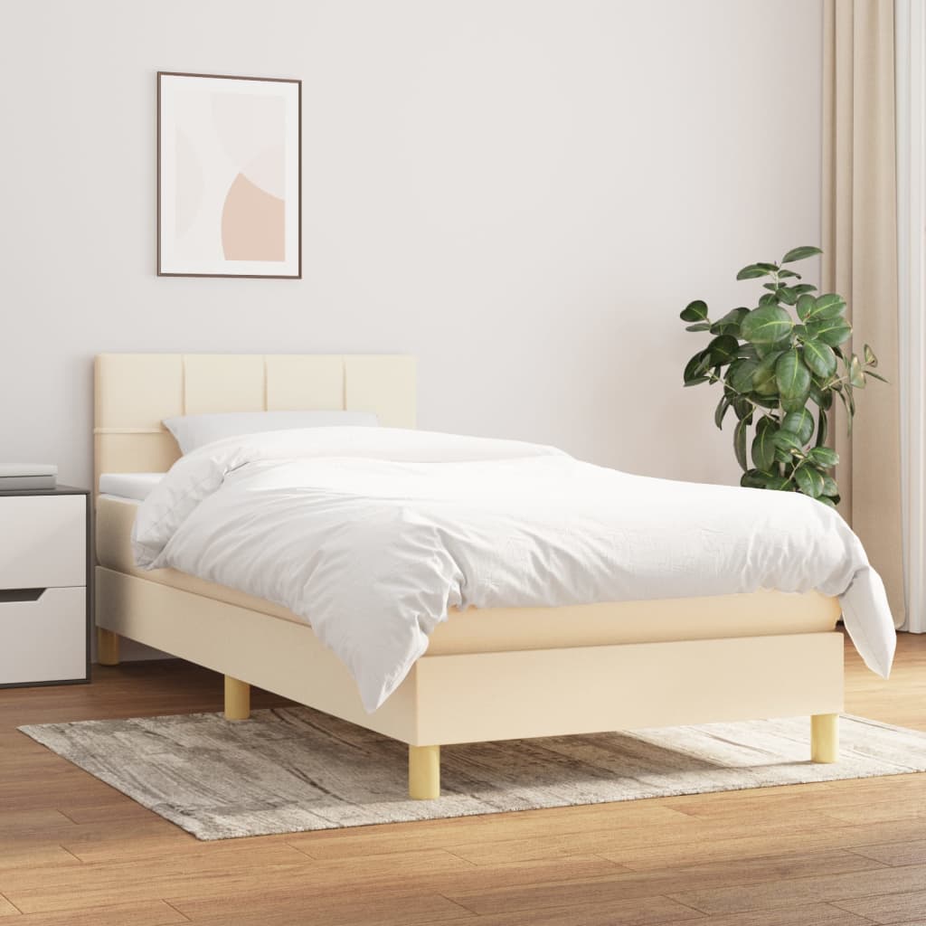 Box Spring Bed with Mattress Cream 90x190 cm Fabric