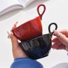 Minimalistischer Henkel Kaffeetasse Latte Haferflocken Frühstückstasse Einfarbig Tasse Kurz Dick Mündung Groß Nordische Tasse Keramik