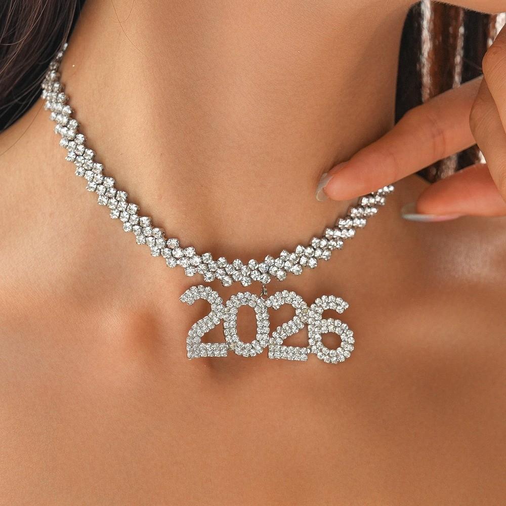 Rhinestone 2026 Jewelry Suit Exaggerated 2026 Necklace Vintage Happy New Year Earrings Christmas