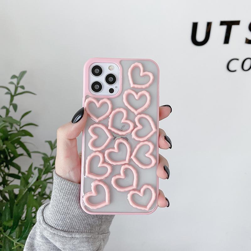 Iphone16Promax Case For Apple 15Pro Solid Color 17 Hollow Love Heart 14 Drops Of Glue Women