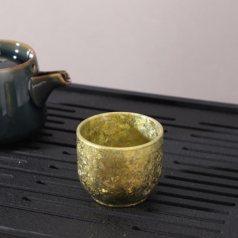 New Style Pure Titanium Double-Layer Small Teacup with Crystal Ice Flower Design