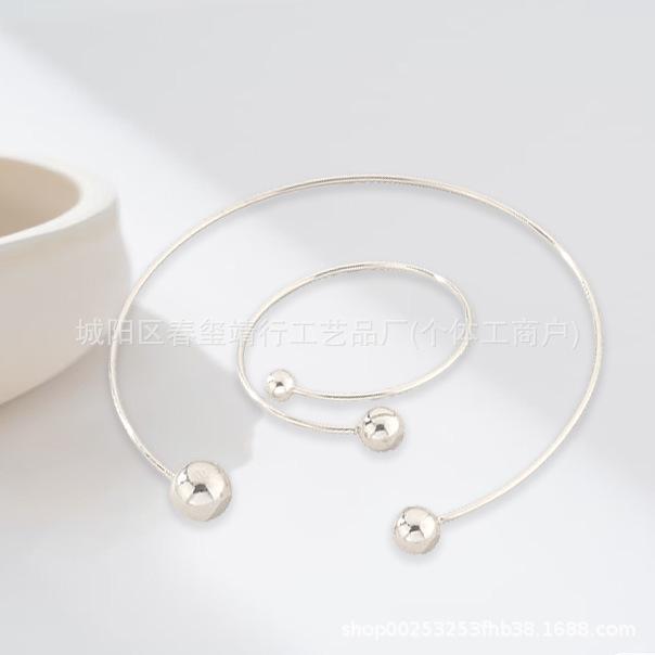 Модный минималистичный темпераментный металлический геометрический бусины женский открытый кольцо браслет двухкомпонентный набор серебряный серый