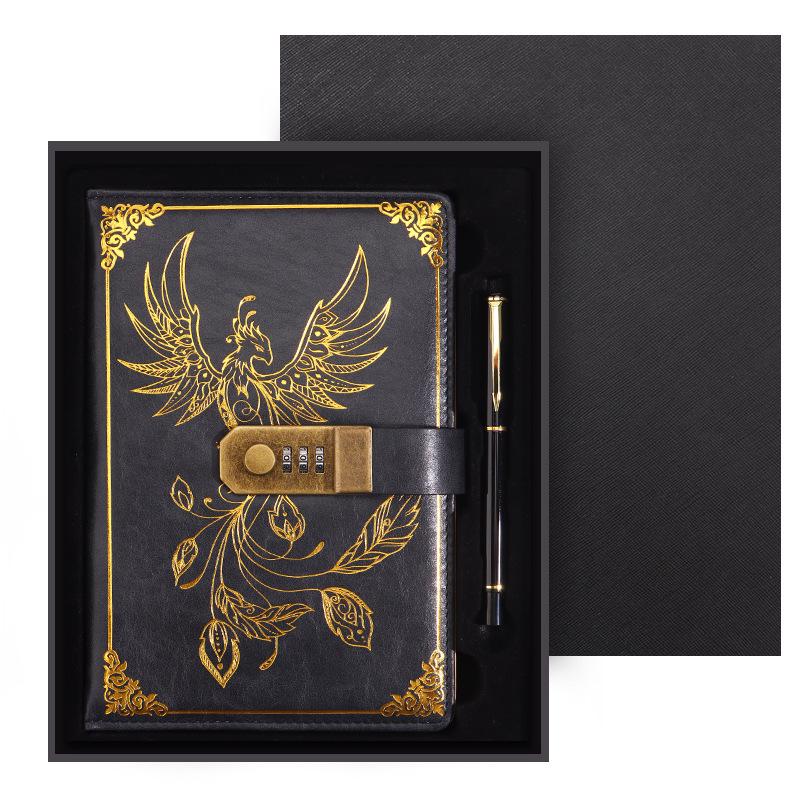 Zestaw notesu A5 w stylu retro z hasłem w pudełku prezentowym: Dziennik spotkań biznesowych z możliwością personalizacji logo.