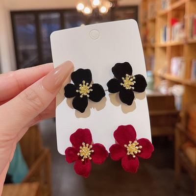 Kadın Kız İçin Retro Kadife Çiçek Saplama Küpeler Fransız Ins Vintage Küpeler 2023 Moda Kore Düğün Romantik Takı Hediyeleri
