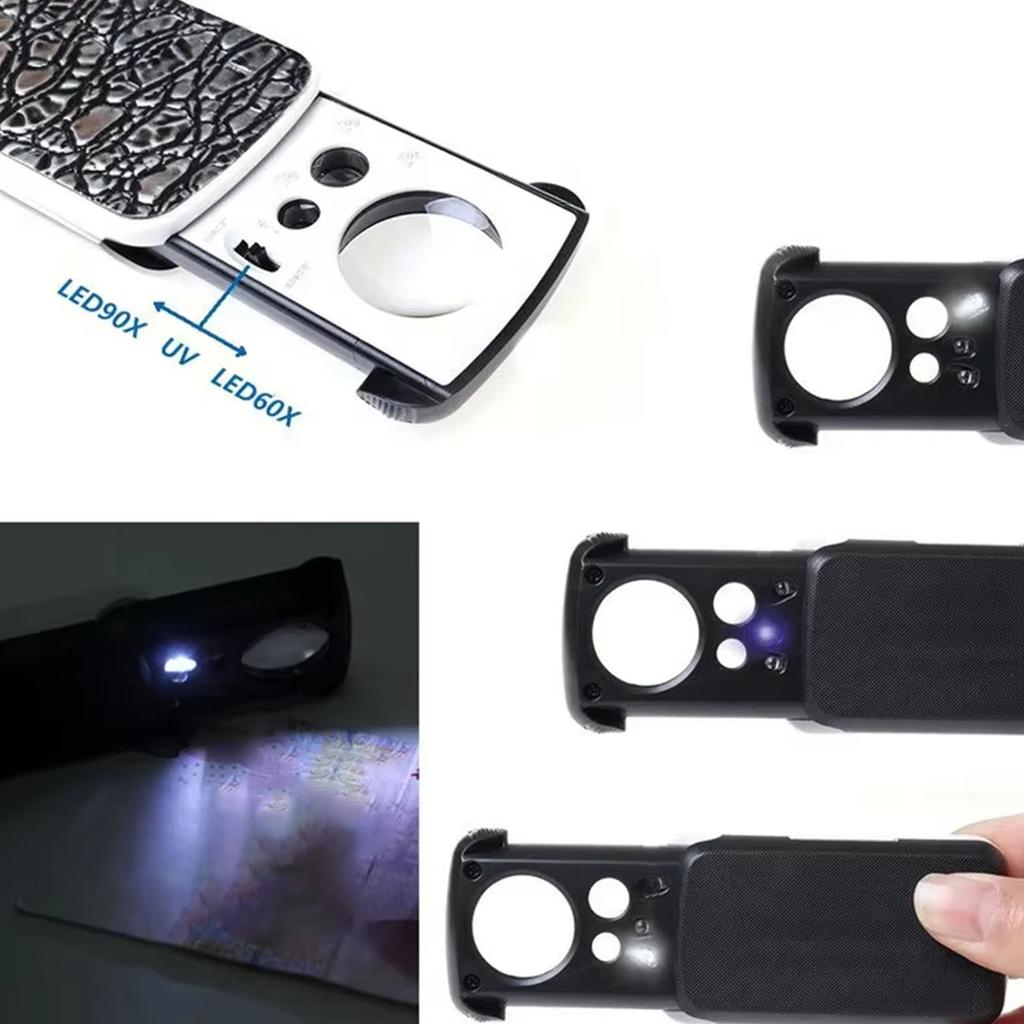 Slide Out LED Magnifying Glass 30X 60X 90X with UV Light Jewelry Loupe Magnifiers for Jewelry Coins Stamps & Antiques