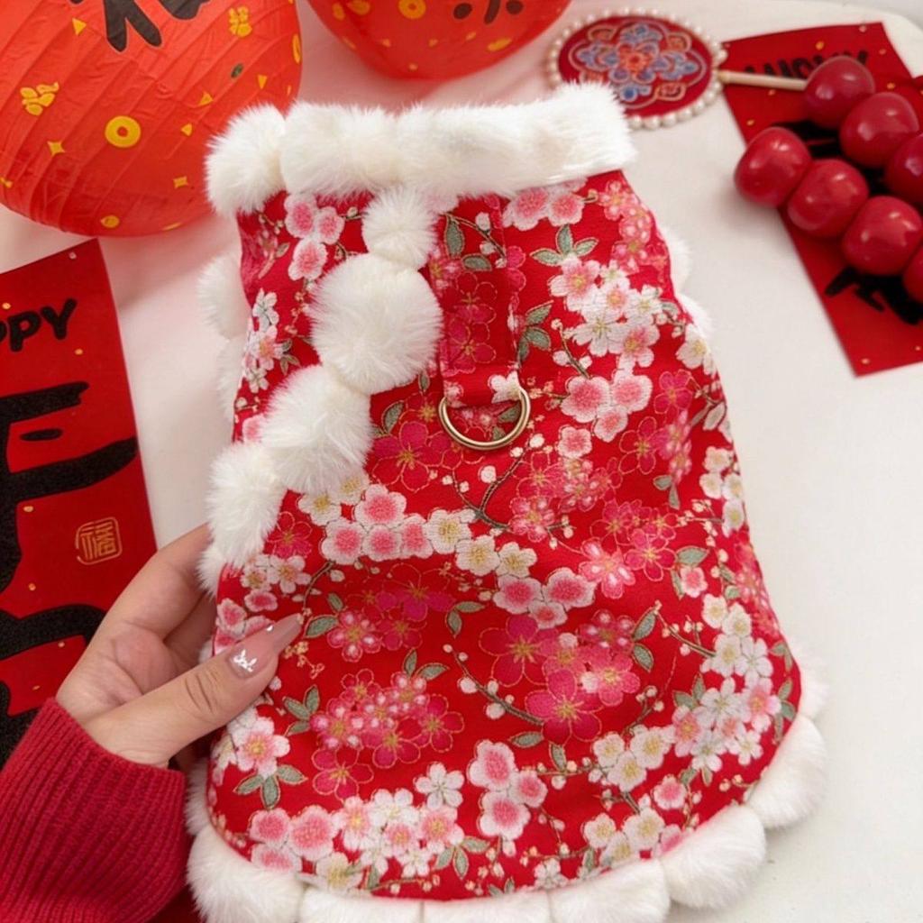 Pet cat clothes Teddy dog Chinese New Year than bear winter Tang dress skirt New Year autumn and winter warm festive thicker