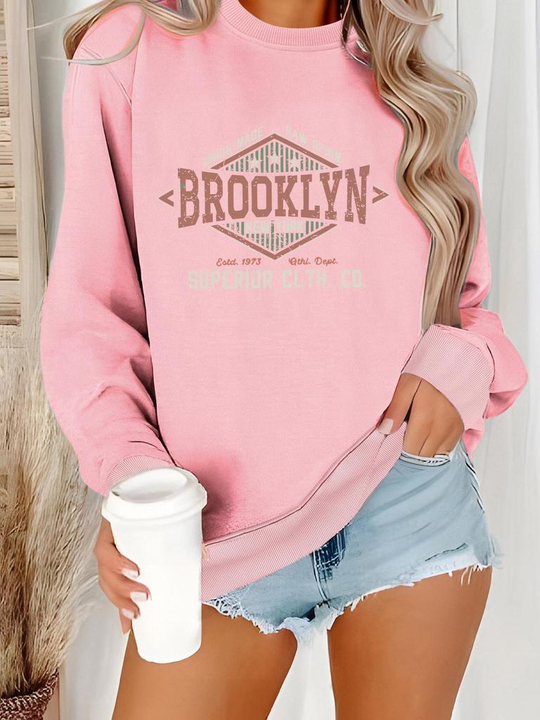 Women's Casual Long-Sleeve Round Neck BROOKLYN Print Sweatshirt Hoodie