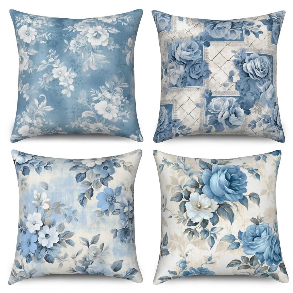 4pcs Black Cats Floral Scenic Scenes Cushion Cover Home Decor Pattern Pillow Cases for Sofa Bedroom Car