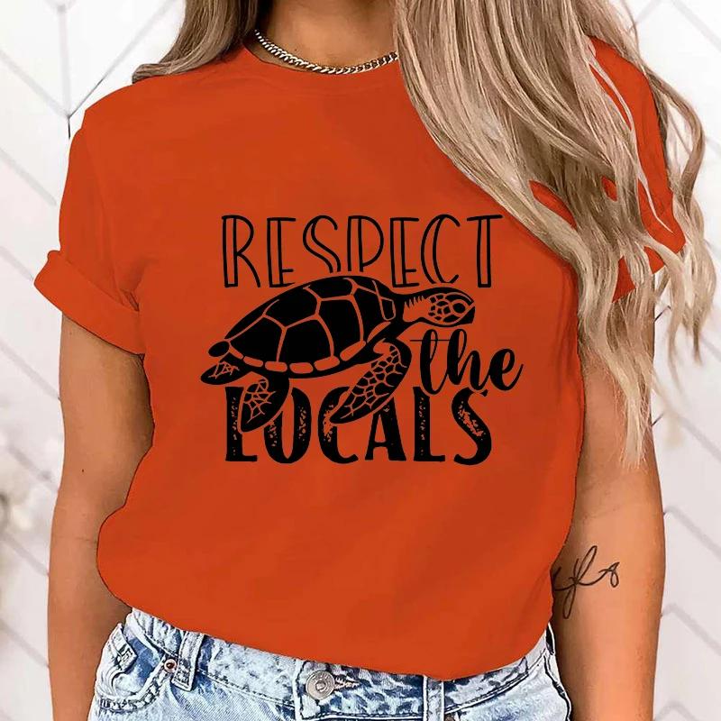 (Premium T-shirt)Women'S Fashion Funny Protect The Ocean Respect The Locals Letter Print T Shirt Summer Female Loose Casual Tops