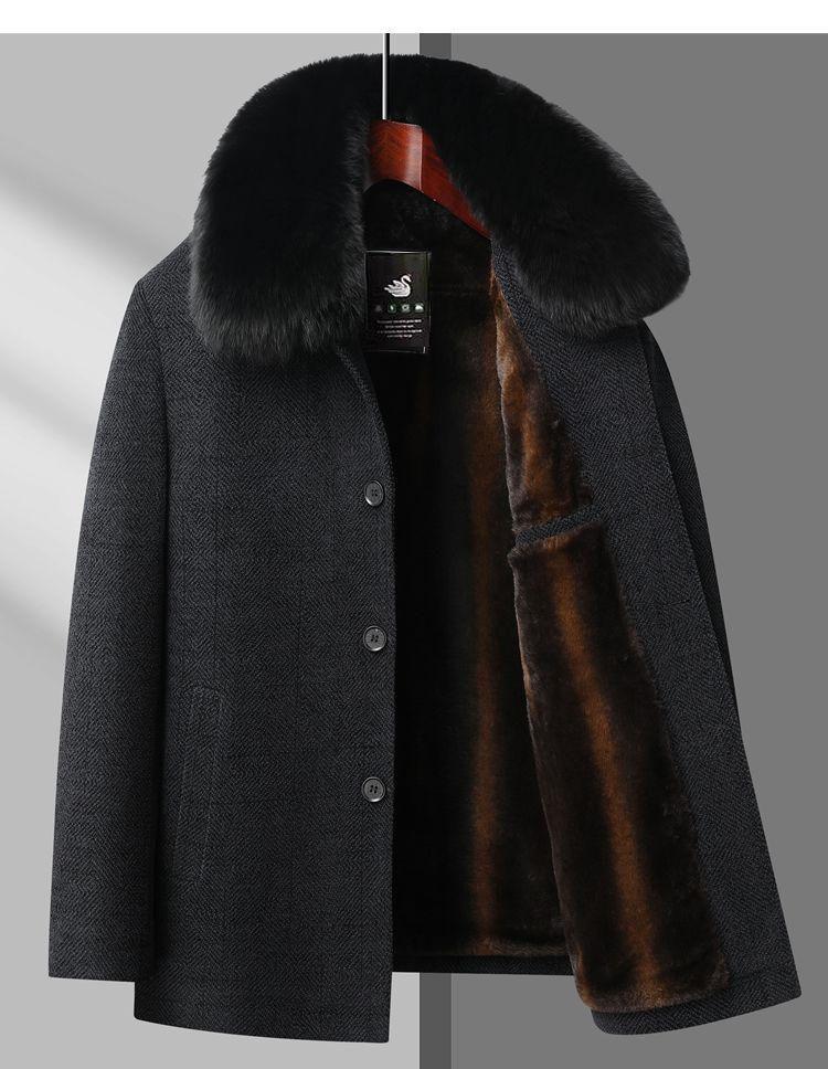 Men's Mid-Age & Elder Plus Velvet Thick Wool Coat - Winter Mid-Length Overcoat for Dad & Grandpa