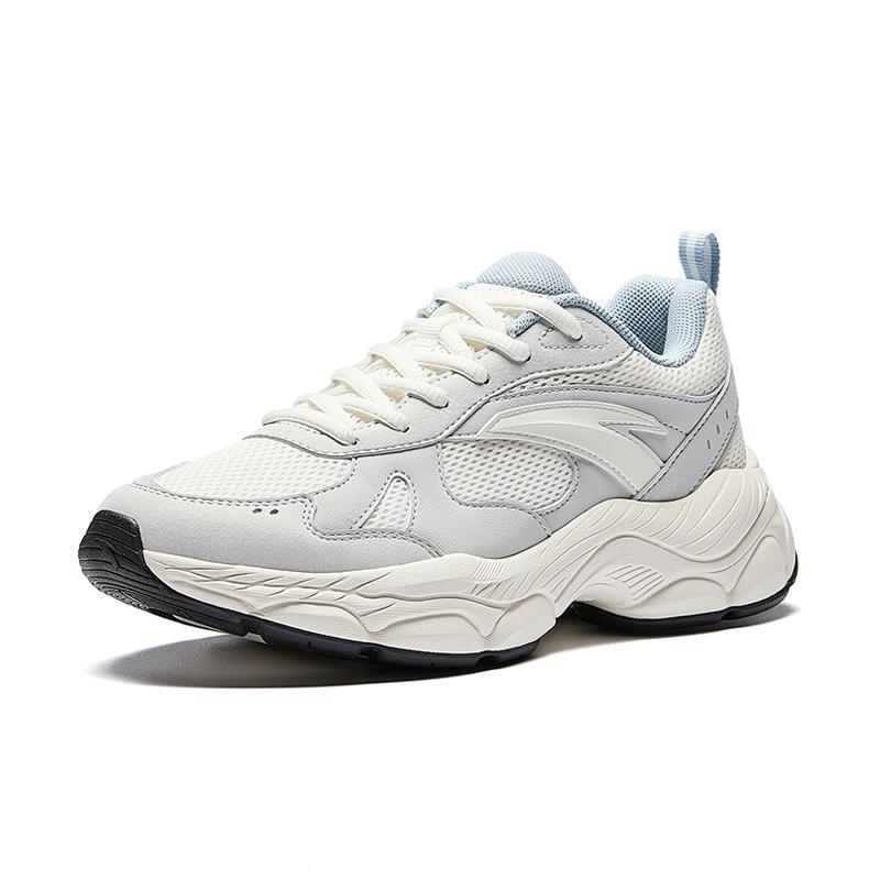 Anta Chenyu Non-Slip Lightweight Increased Height Low-Top Casual Shoes Women Sneaker White Gray Dust-Blue 922548802-3