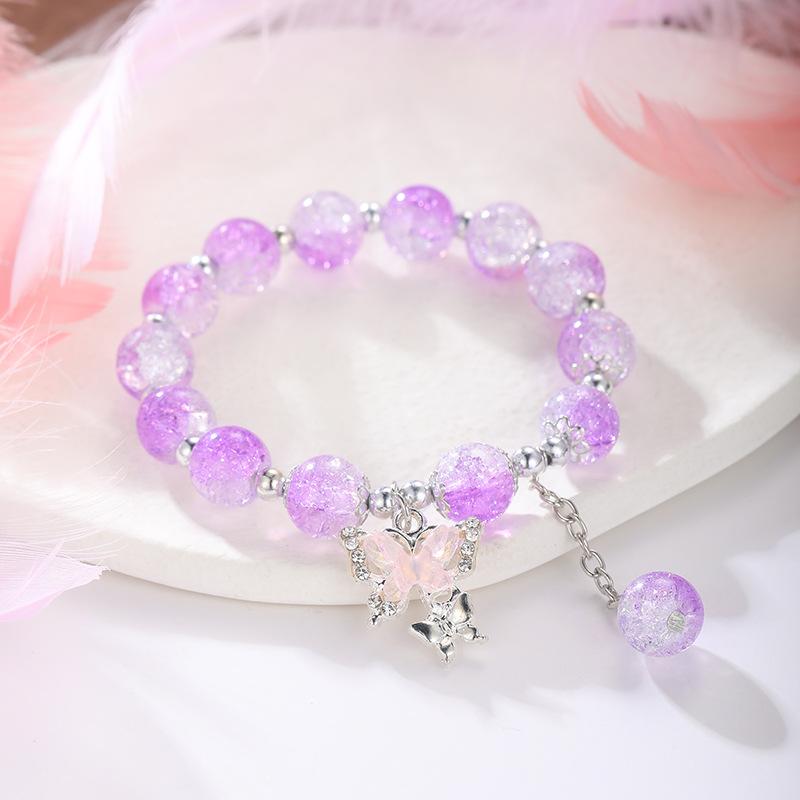 Butterfly Bohemian Sweet Beaded Bracelet for Women Girls Pink Color Imitation Jade Crystal Hand Jewelry Birthday Party Gifts