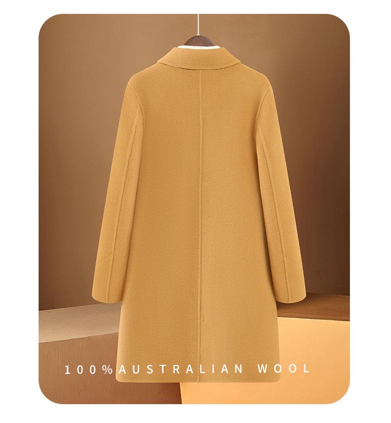 Women's Mid-Length Double-Faced Wool Coat: 2024 Korean Style, Warm Suit Lapel, Button-Up for Autumn/Winter