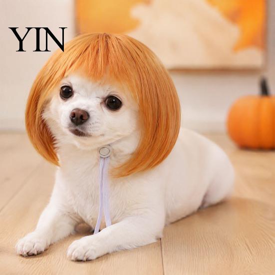 Funny Dog Hairpiece Pet Wig, Cute Bob Cut Cat Afro Curly Wig with Adjustable Cosplay Elastic Band, Breathable for Dogs, Cats Halloween Party Headwear