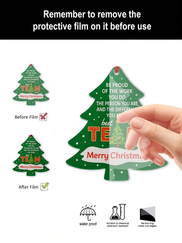 Weihnachten Bestes Team Aller Zeiten Baumförmiger Anhänger Acryl Hängedekoration Festlicher Anhänger Geschenk für Kollegen & Büro Weihnachtsdekoration