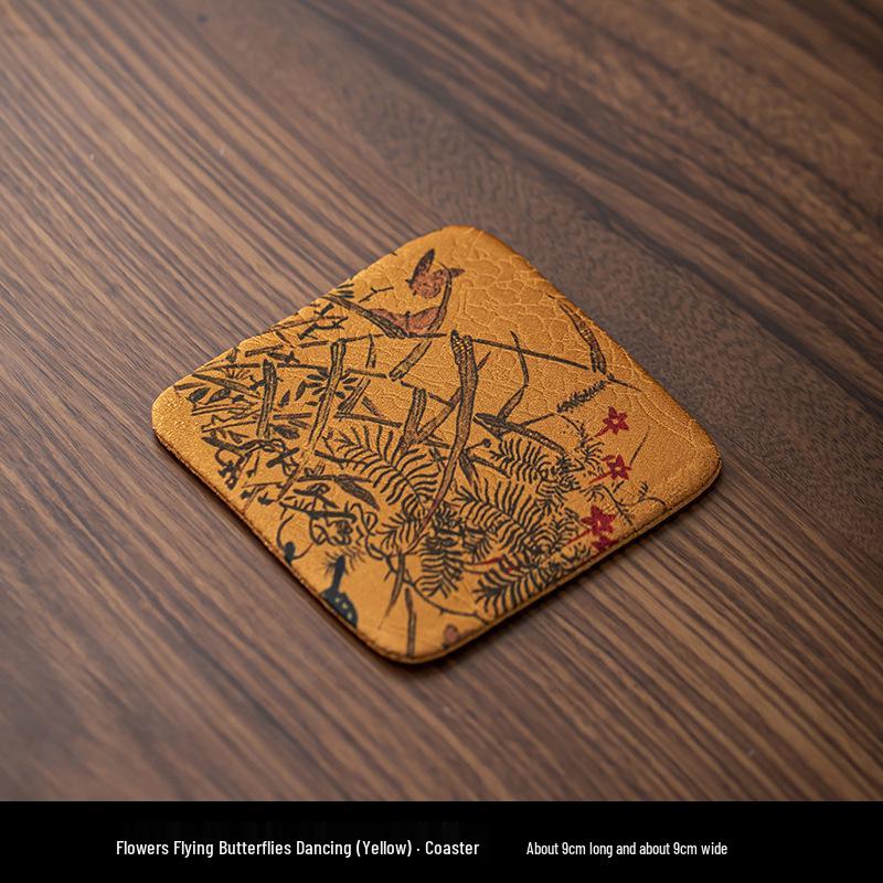 Chinese Style Double-sided Waterproof Silk Coaster - Heat Insulation Pad for Tea Ceremony & Home