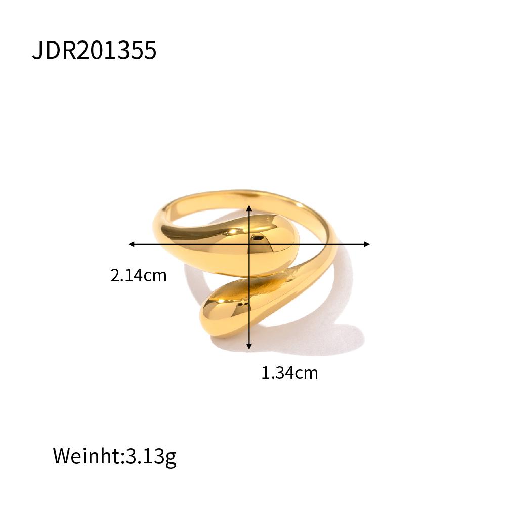 Youthway Mode Unregelmäßiger Metalltextur Offener Ring Edelstahl PVD-beschichtet Gold Damen Wasserdicht Stilvoller Schmuck