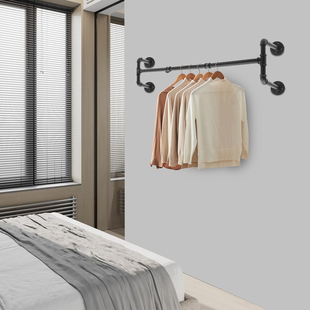 Black Wall Mounted Coat Rack, Modern Iron Apparel Organizer - Heavyweight Hanging Storage Solution, 80kg Capacity Garment Rod