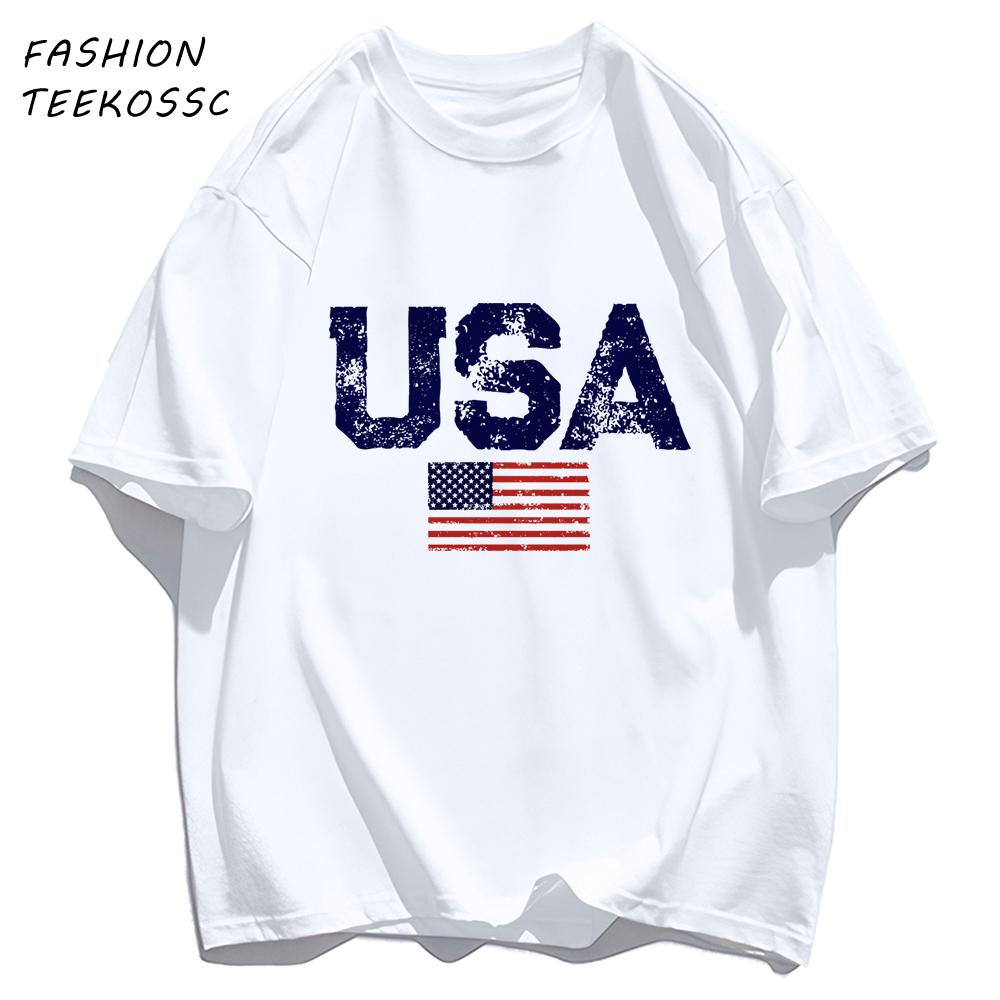 Usa Letter American Flag Printing TShirt Men Cotton Crewneck T Shirts Summer Loose Clothes Multicolor Trendy Short Sleeve