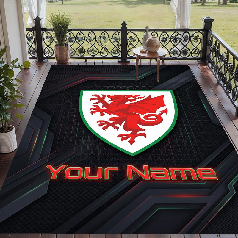 Custom Text Printed Rug Wales Rugby Non Slip Floor Carpet For Home Room Decor