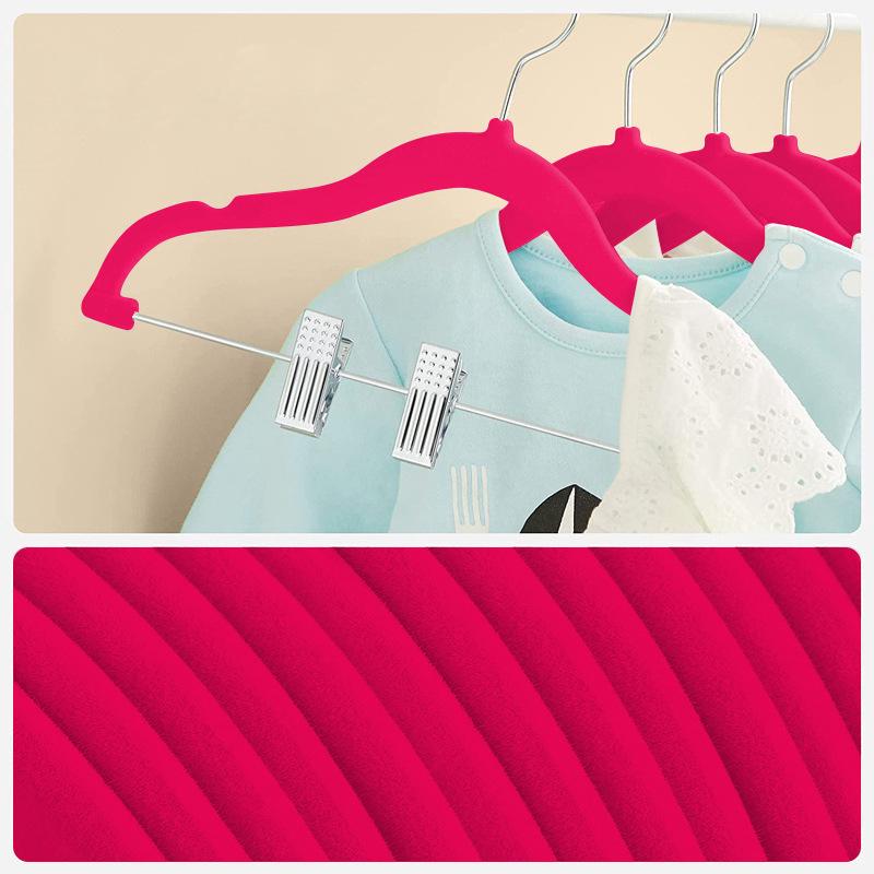 Children's Non-slip Flocked Hangers with Metal Clips for Clothing Displays