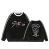 Stray Kids Fleece Lined Sweatshirt Striped Long Sleeve Crewneck Casual Pullover Kpop Fan Merchandise Winter Warm Oversized Grey Stylish Top