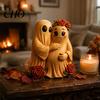 Outdoor Fall Patio Ornaments Spooky Halloween Figurine, Resin Scary Ghost Pumpkin Tabletop Decoration Autumn Table Centerpieces for Tiered Tray,