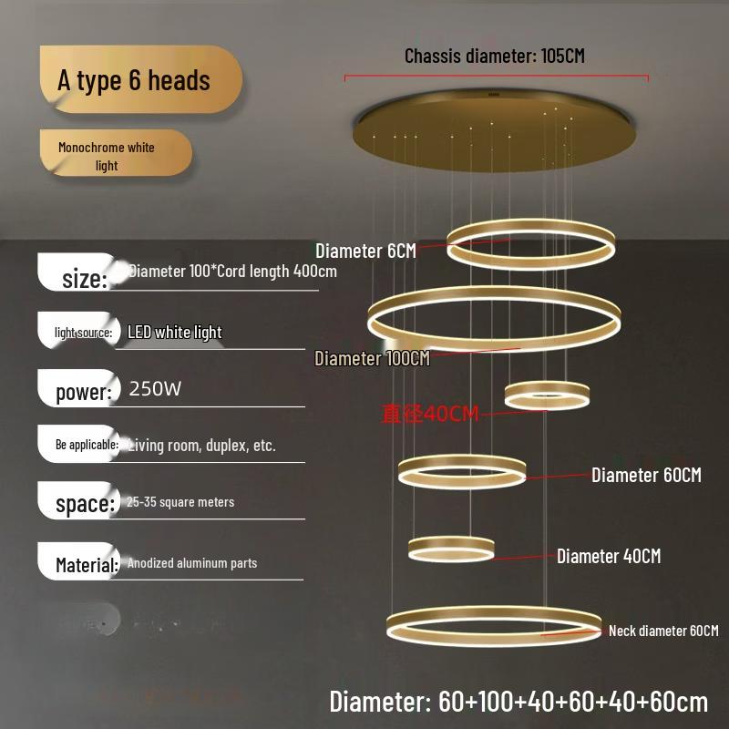 Люстра Oeny Gold 6-рожковая, дуплекс, для гостиной