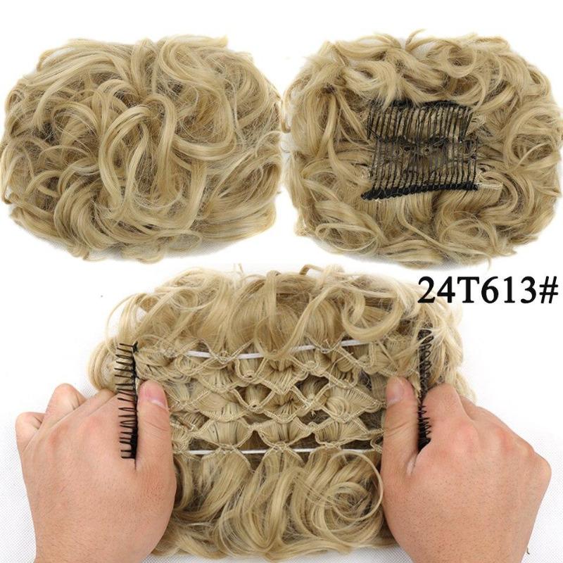 Synthetic Hair Bun Comb Clip In Messy Curly Chignon Elastic Band Scrunchies Hair Pieces Extension For Women Black Brown