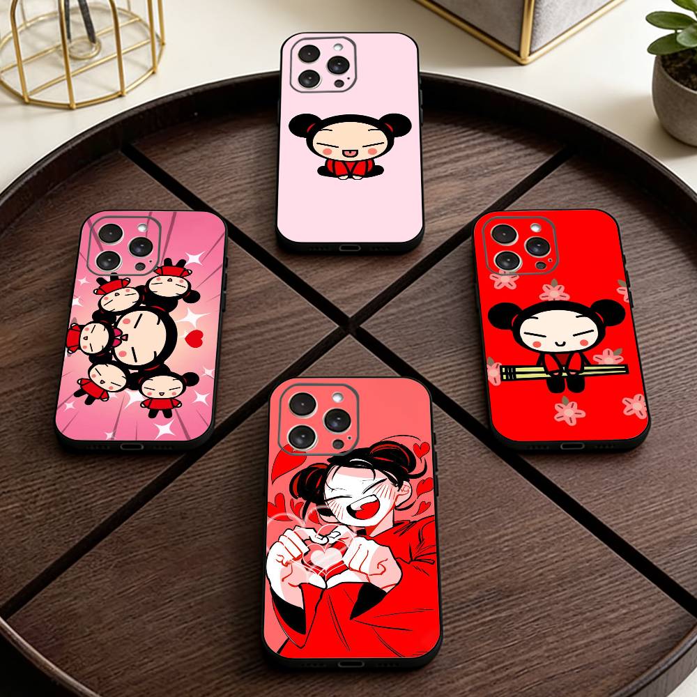 Pucca Cute Love Phone Case For iPhone 17,16,15,14,13,12,11 Plus,Pro Max,XS,Soft Silicone Black Cover