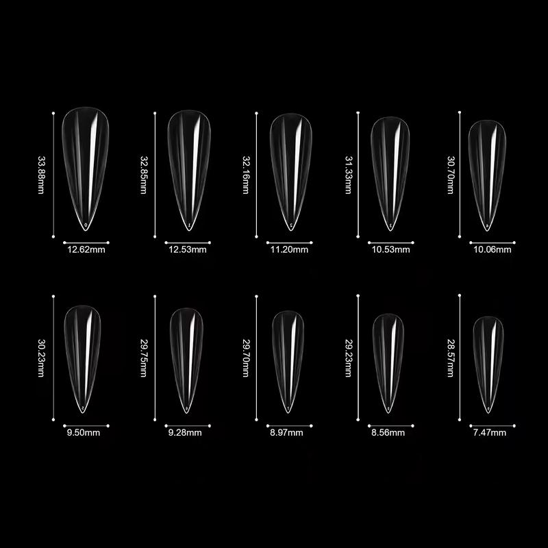 500Pcs/Box Stiletto Nail Tips Transparent False Press on Acrylic Nails Mixed Size Fake Nails DIY Manicure Extension Tools