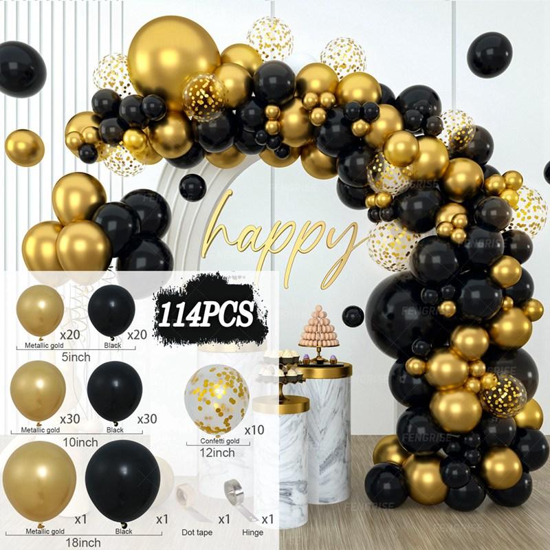 

114pcs Black Gold Balloon Garland Arch Confetti Latex Baloons Graduation 30th 40th 50th Birthday Party Decor Adults Baby Shower balloon set