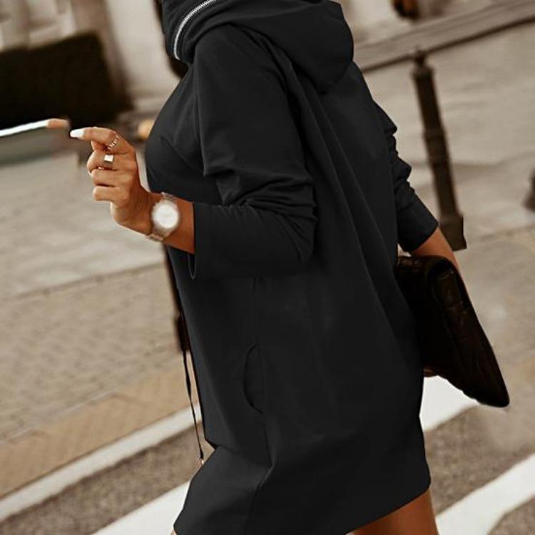 Plus Size Women Winter Warm Hooded Zipper Pullover Long Sleeve Casual Plush Hoodie Solid Color Strap Decor Design