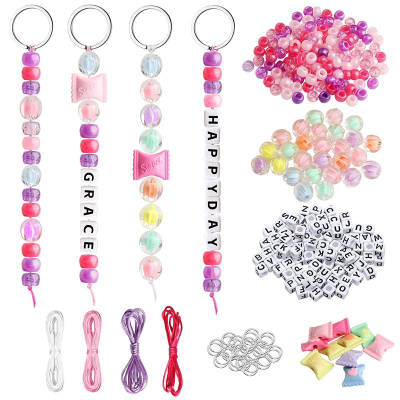 

WTEMPO DIY Keychain Handicraft Making Kit Adjustable Letter Bead Keychian Backpack Accessories Party Favor Birthday Party Keychain DIY Making Supplies 1set розовый