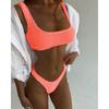 Women's solid color specialty fabric ruffled fabric bikini macaron color two-piece swimsuit