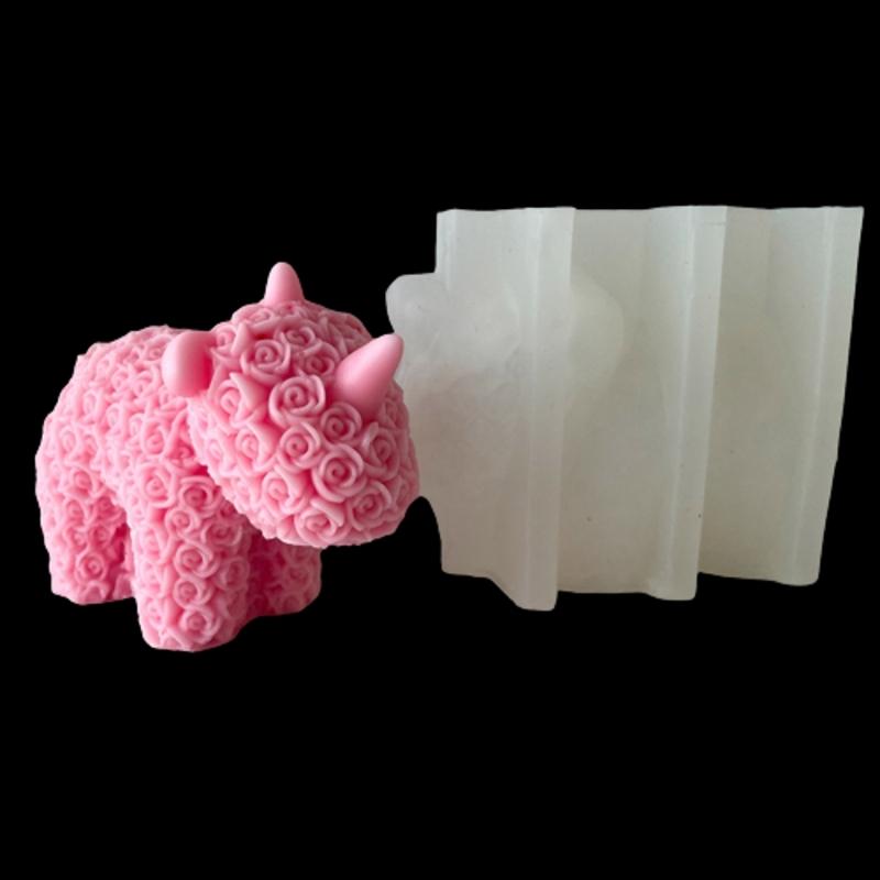 Rose Series Animal Aromatherapy Candle Silicone Mold Diy Rabbit Bear Handmade Soap Dripping Plaster Decoration Mold