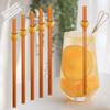 5Pcs Orange Heart Shape Reusable Glass Straws Set Cocktails Iced Coffee Cold Beverages Home Drinking Straws with Cleaning Brush