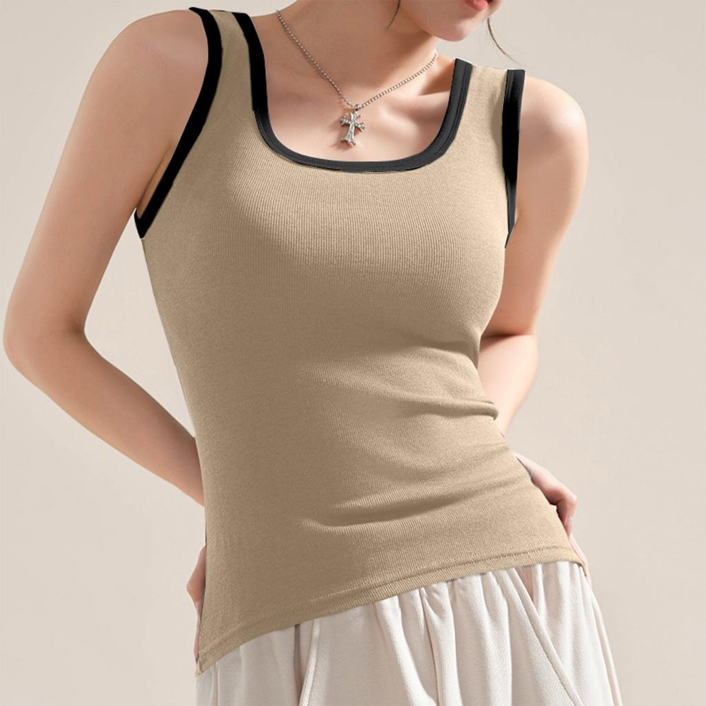 Women's Fashion Solid Color T-shirt Contrast Color Stitching Vest