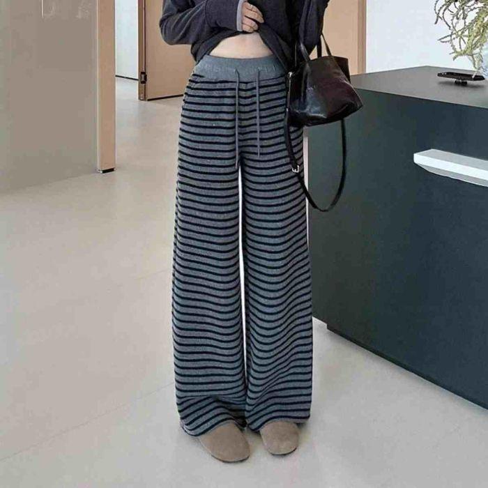 Ленивый Стиль Эластичный Пояс на Кулиске Полосатые Повседневные Брюки Ранняя Весна Новые Универсальные Брюки в Пол S