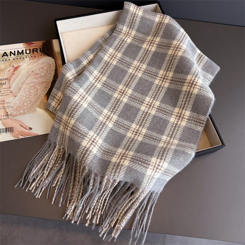 Korea Styles Luxury Stripe Winter Women Scarf Imitation Cashmere Blanket Thick Warm Pashmina Shawl Wraps Tassel Echarpe